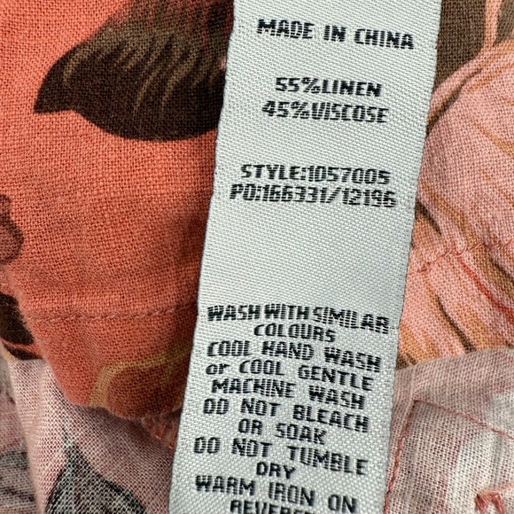 Rockmans Top Women 16 Pink Hawaiian Tropical Linen Blend V Neck Bell Sleeves - Picture 9 of 12